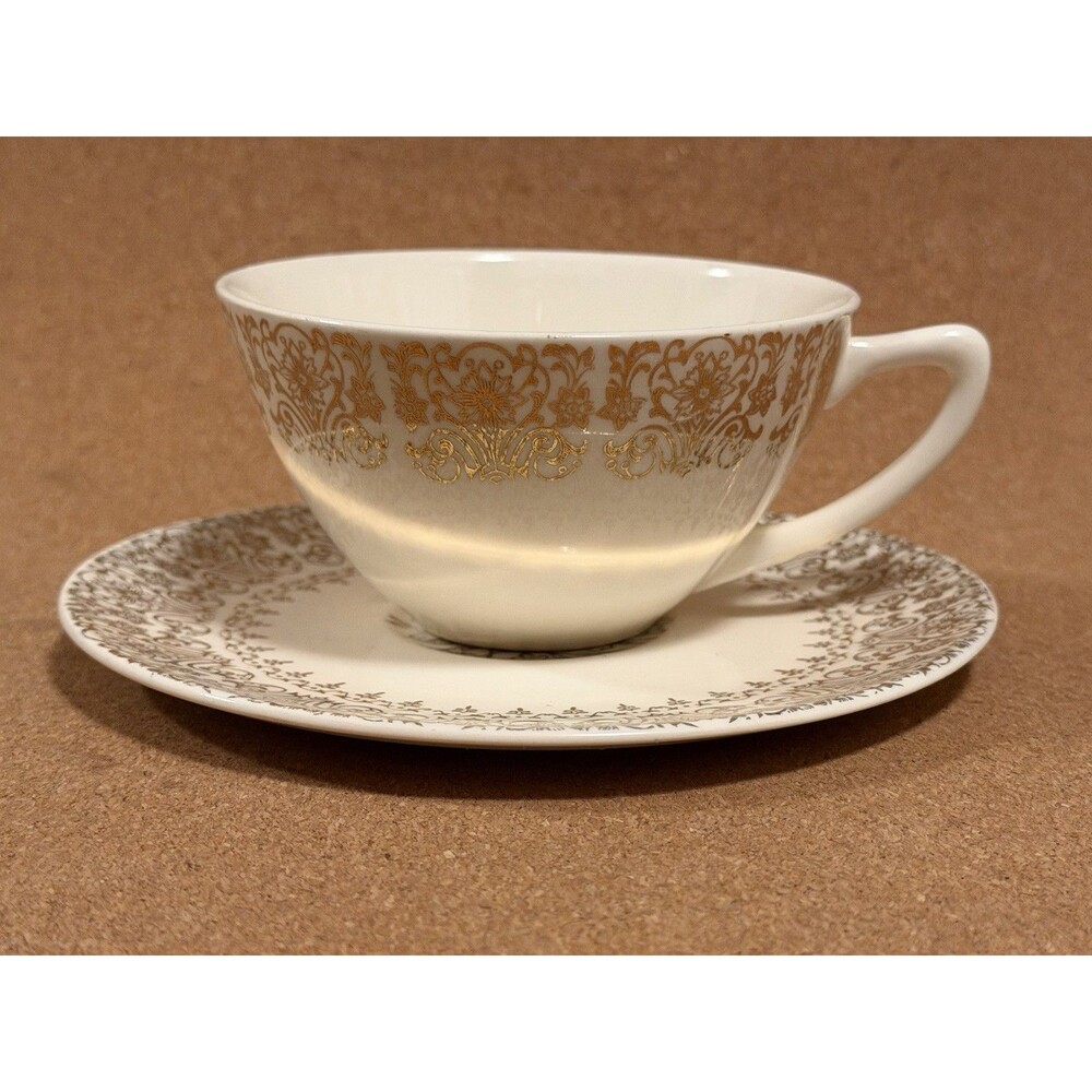 Fine China Tea Cup And Saucer Set Vintage Gold Filigree Pattern